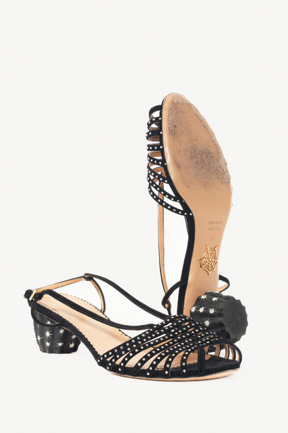 Charlotte Olympia Spike Black Crystal-Embellished Suede Sandals