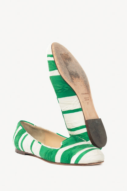 Dolce & Gabbana Green & White Striped Jacquard Flats