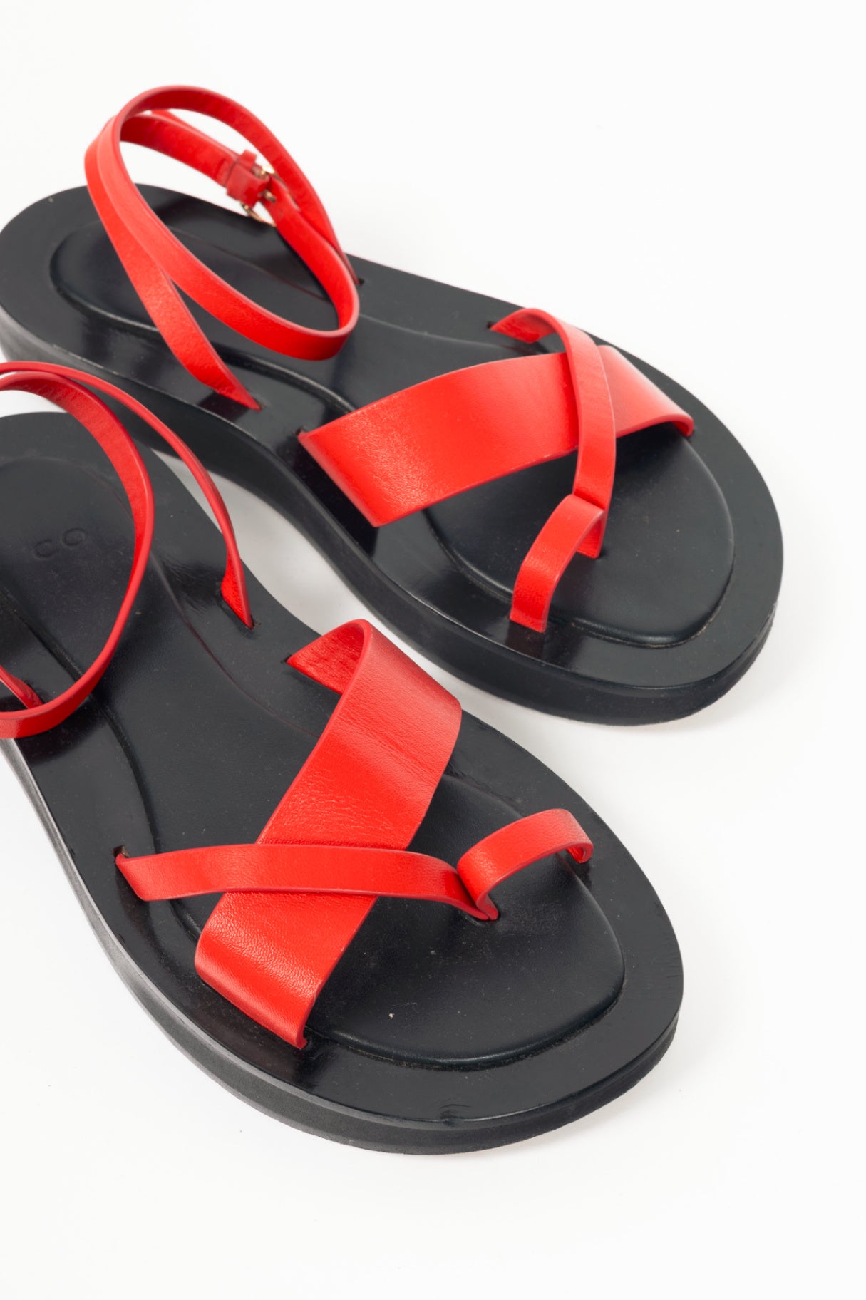 Co Red Leather Flat Platform Sandals