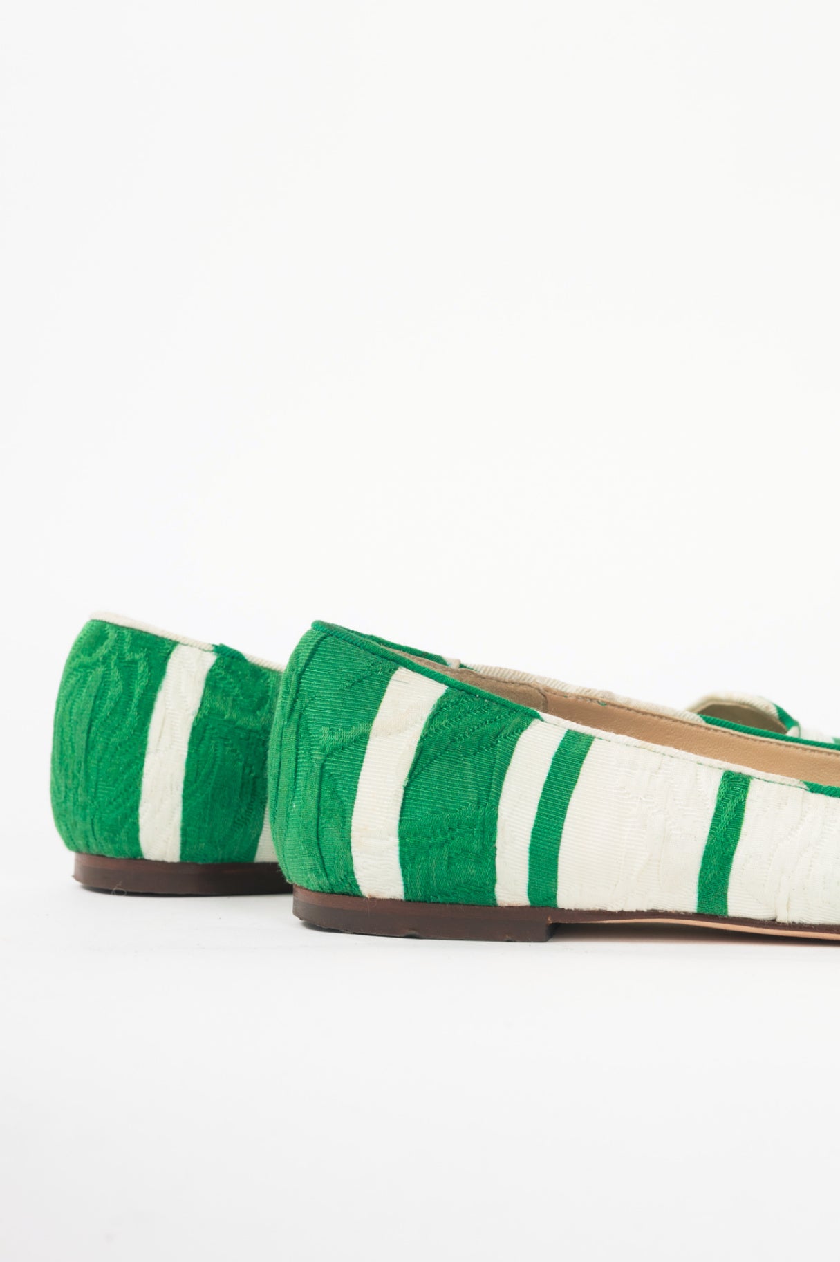 Dolce & Gabbana Green & White Striped Jacquard Flats