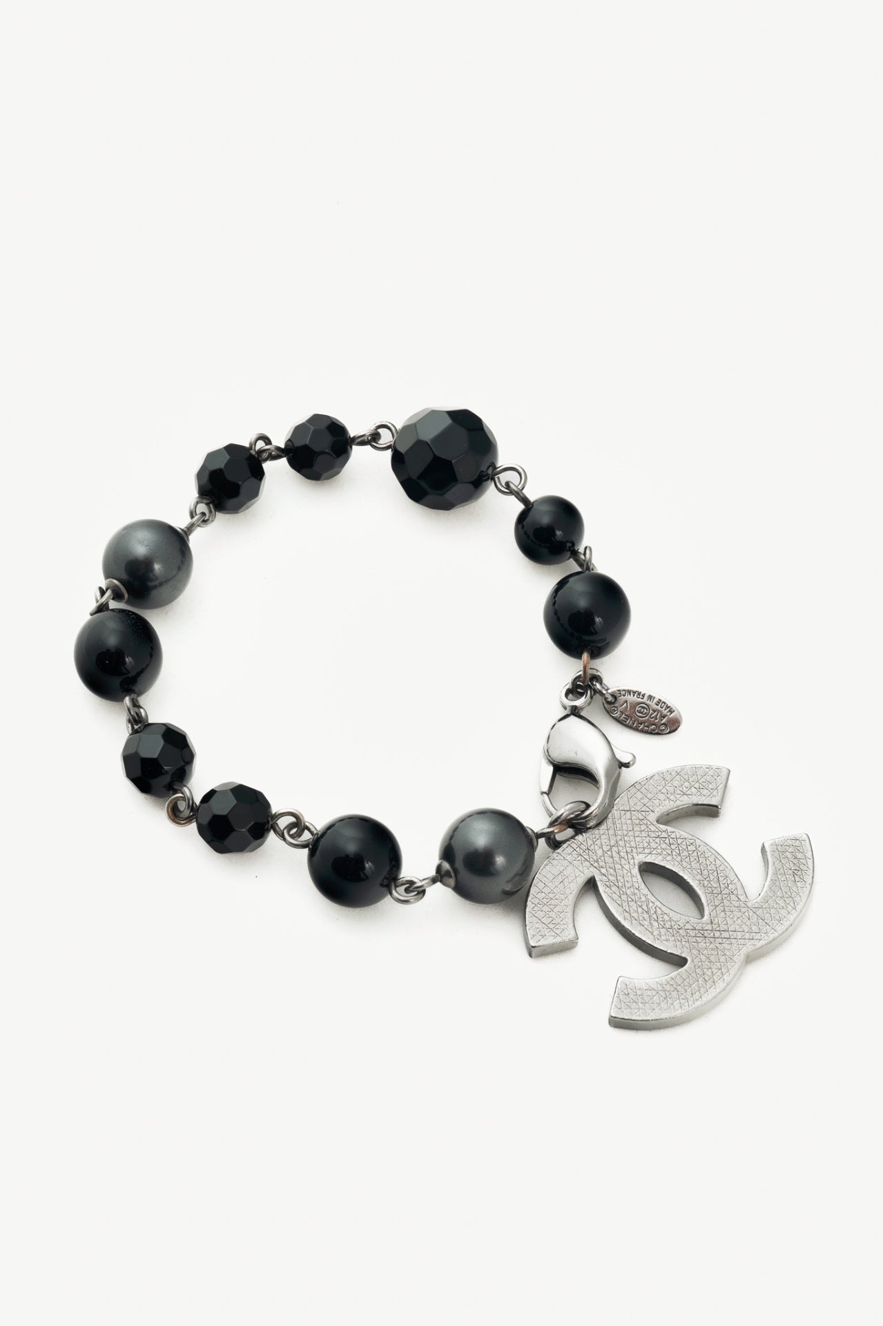 Chanel A12 Black Beaded CC-Charm Bracelet
