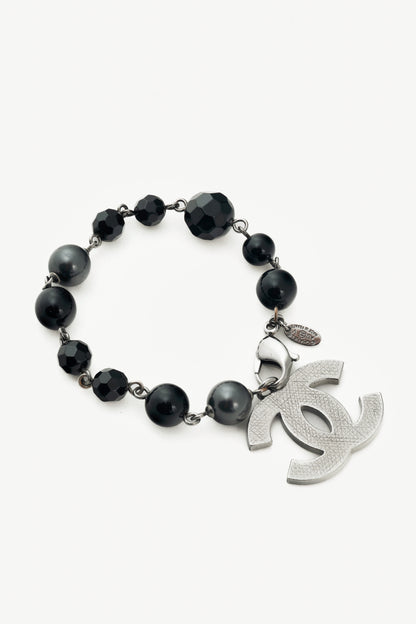 Chanel A12 Black Beaded CC-Charm Bracelet