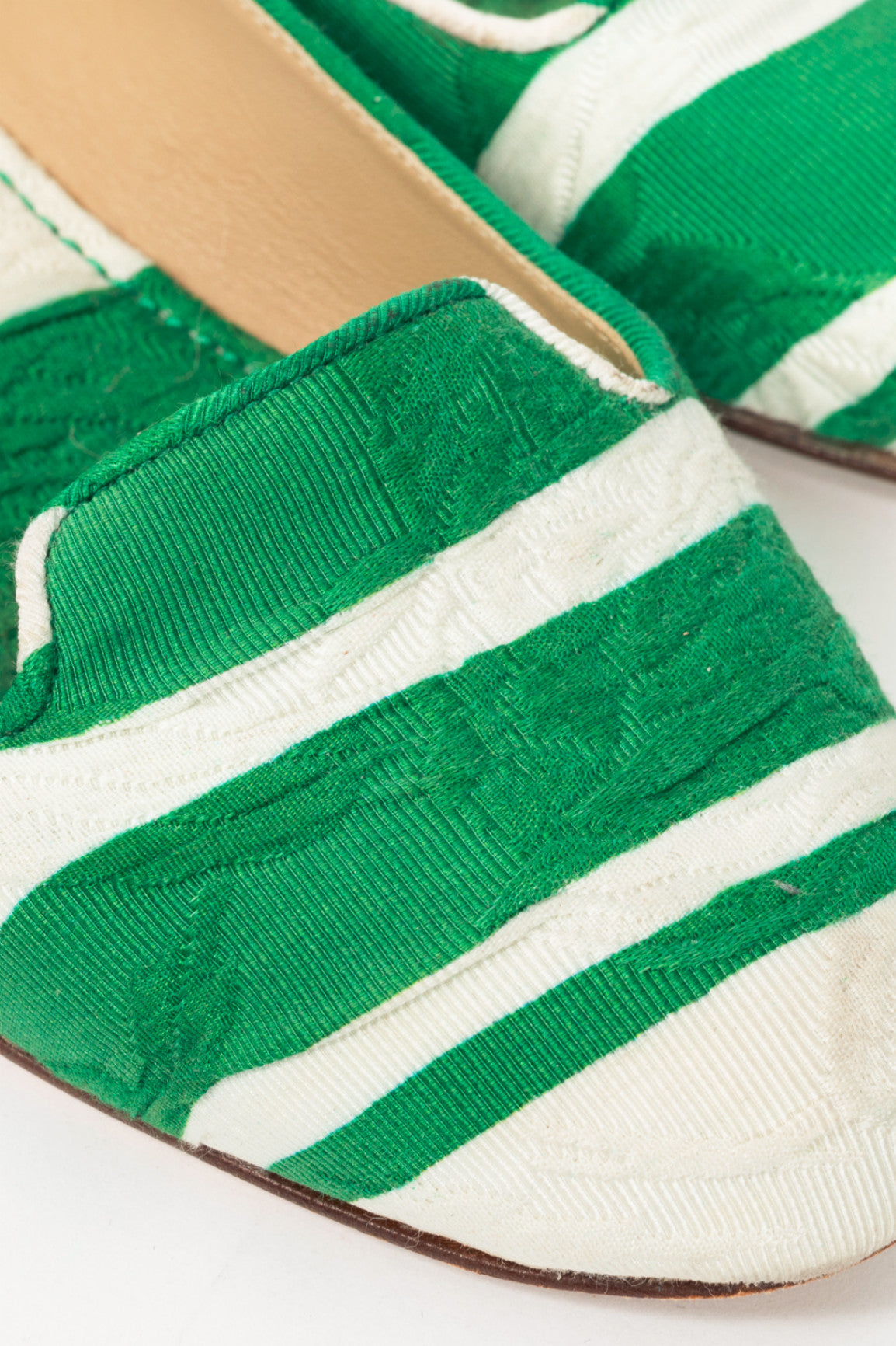 Dolce & Gabbana Green & White Striped Jacquard Flats