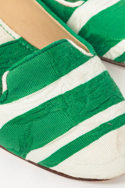 Dolce & Gabbana Green & White Striped Jacquard Flats