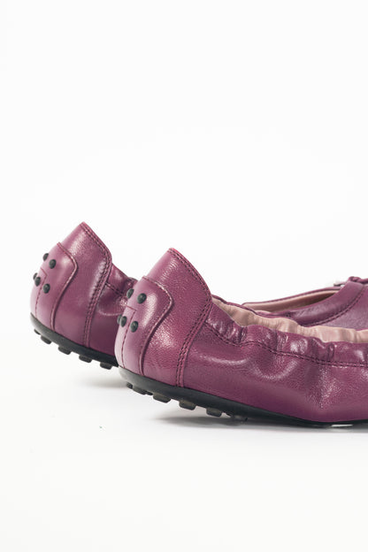 Tod's Purple Leather Bow Gommino Ballet Flats
