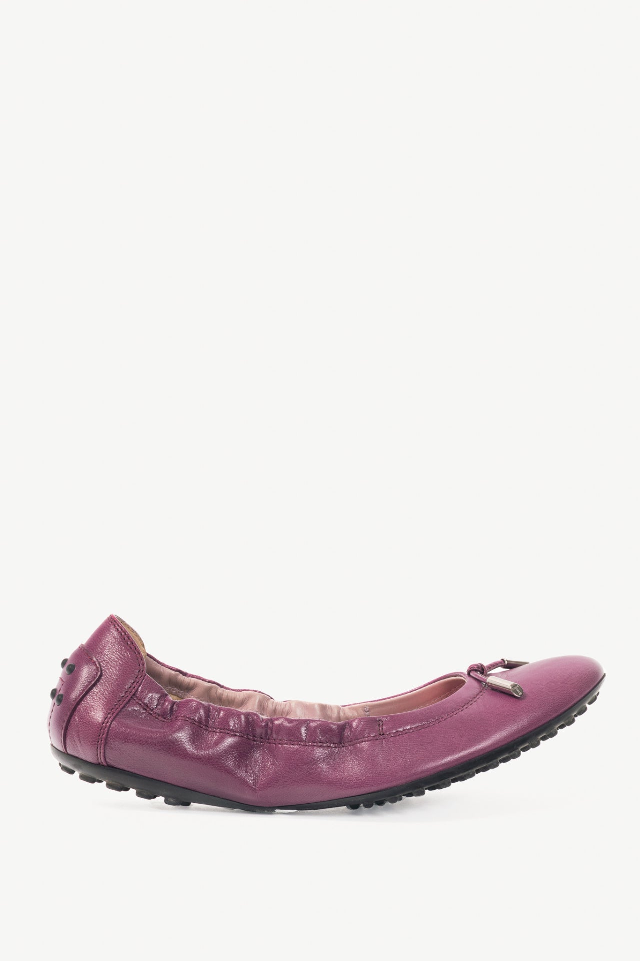 Tod's Purple Leather Bow Gommino Ballet Flats