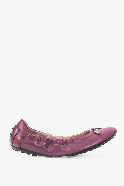 Tod's Purple Leather Bow Gommino Ballet Flats