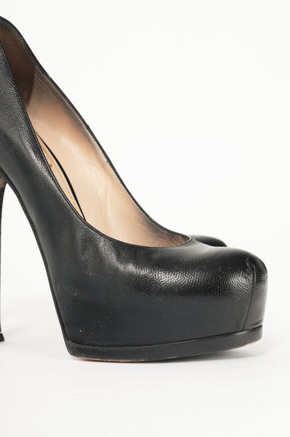 Yves Saint Laurent Tribute Black Leather Platform Pumps