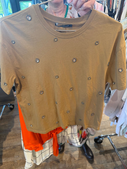Luisa Cerano Brown Bejewelled T-Shirt
