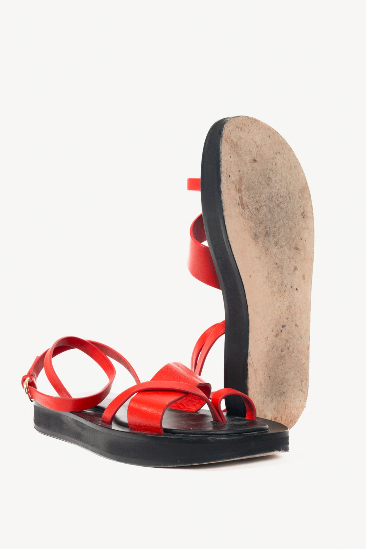 Co Red Leather Flat Platform Sandals