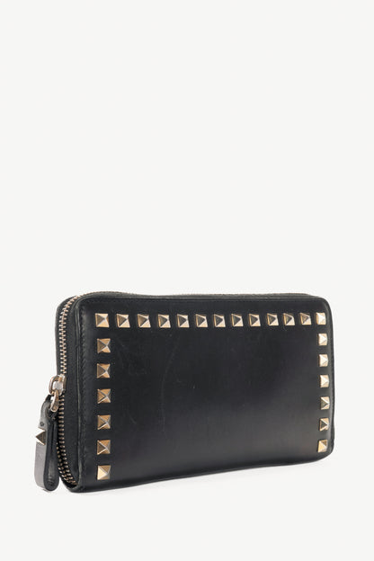 Valentino Garavani Black Leather Rockstud Zip Wallet