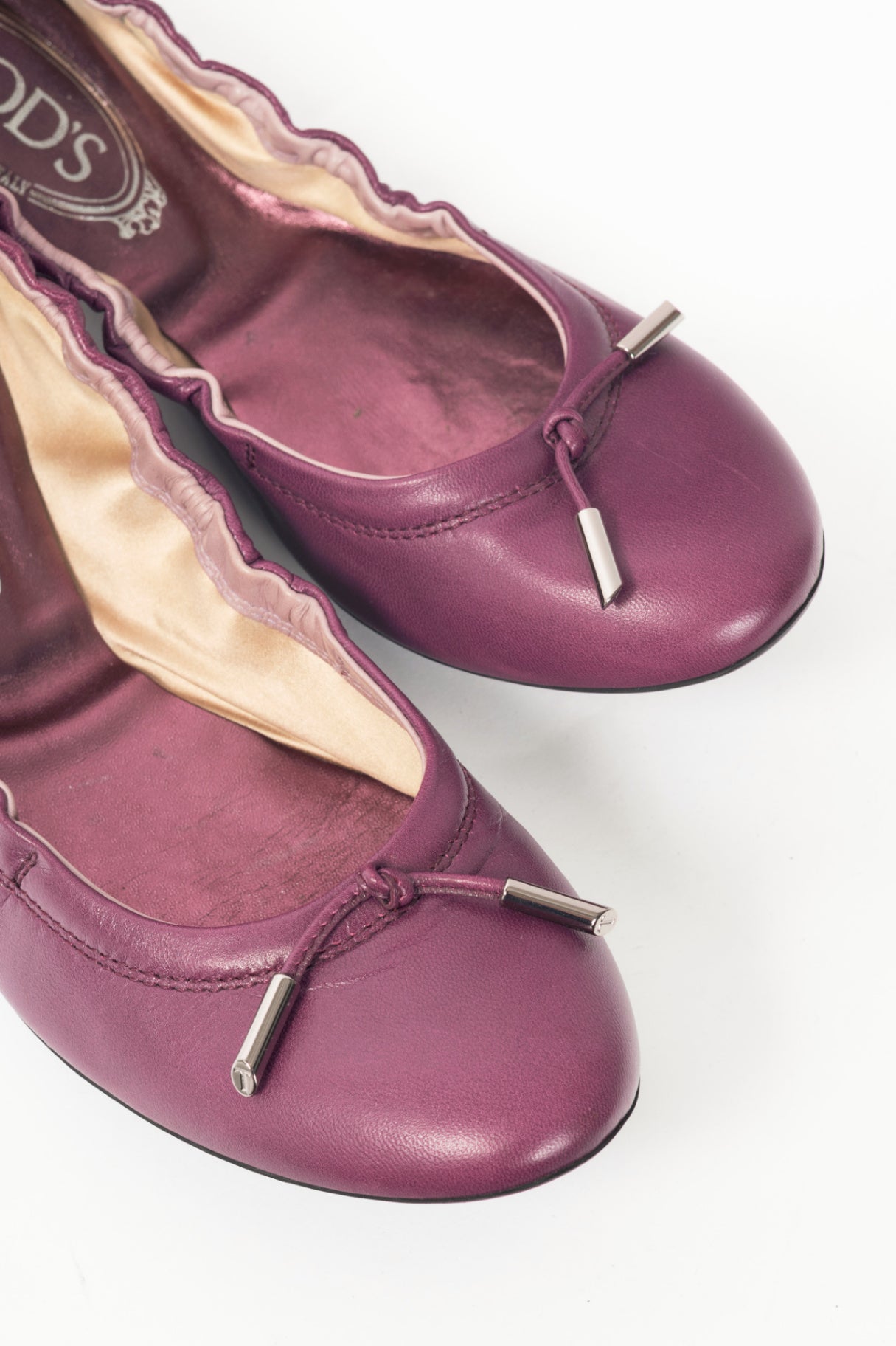 Tod's Purple Leather Bow Gommino Ballet Flats
