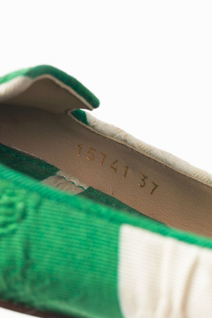 Dolce & Gabbana Green & White Striped Jacquard Flats