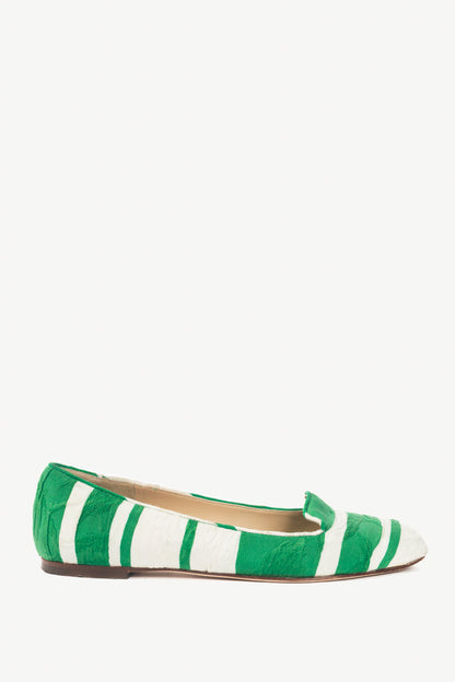 Dolce & Gabbana Green & White Striped Jacquard Flats