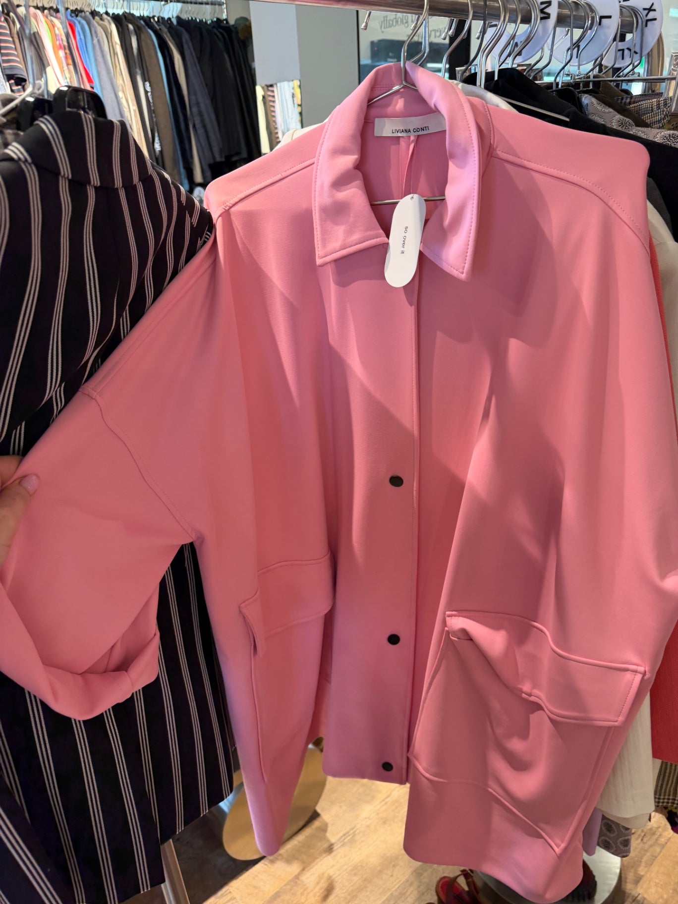 Liviana Conti Pink Long Button Up Jacket