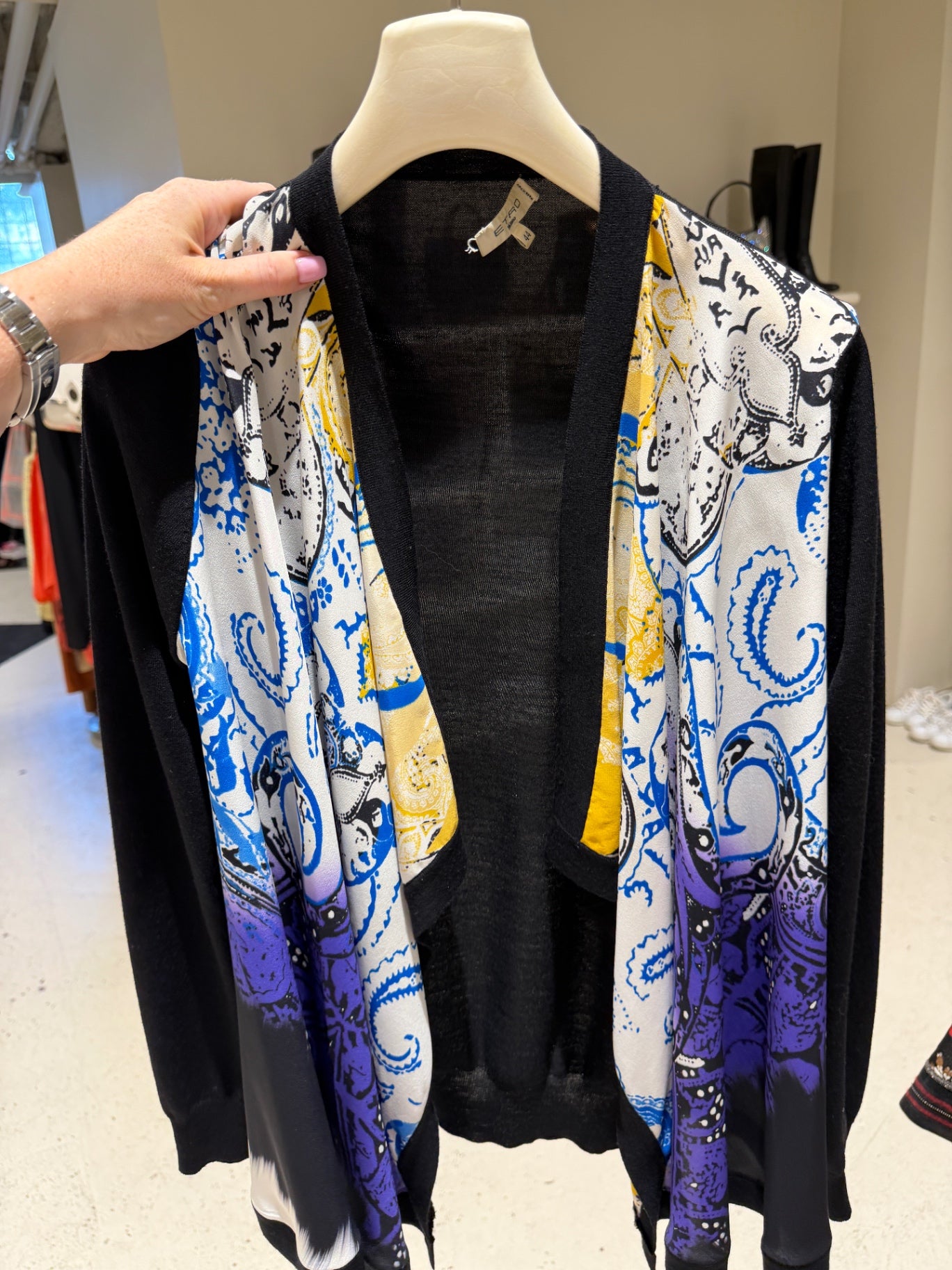 Etro Black purple silk detail open cardi