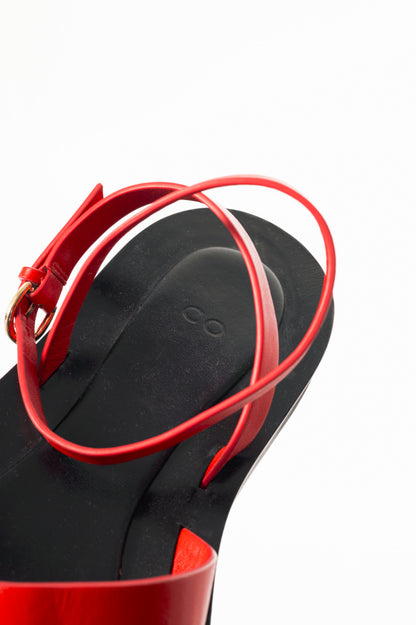 Co Red Leather Flat Platform Sandals