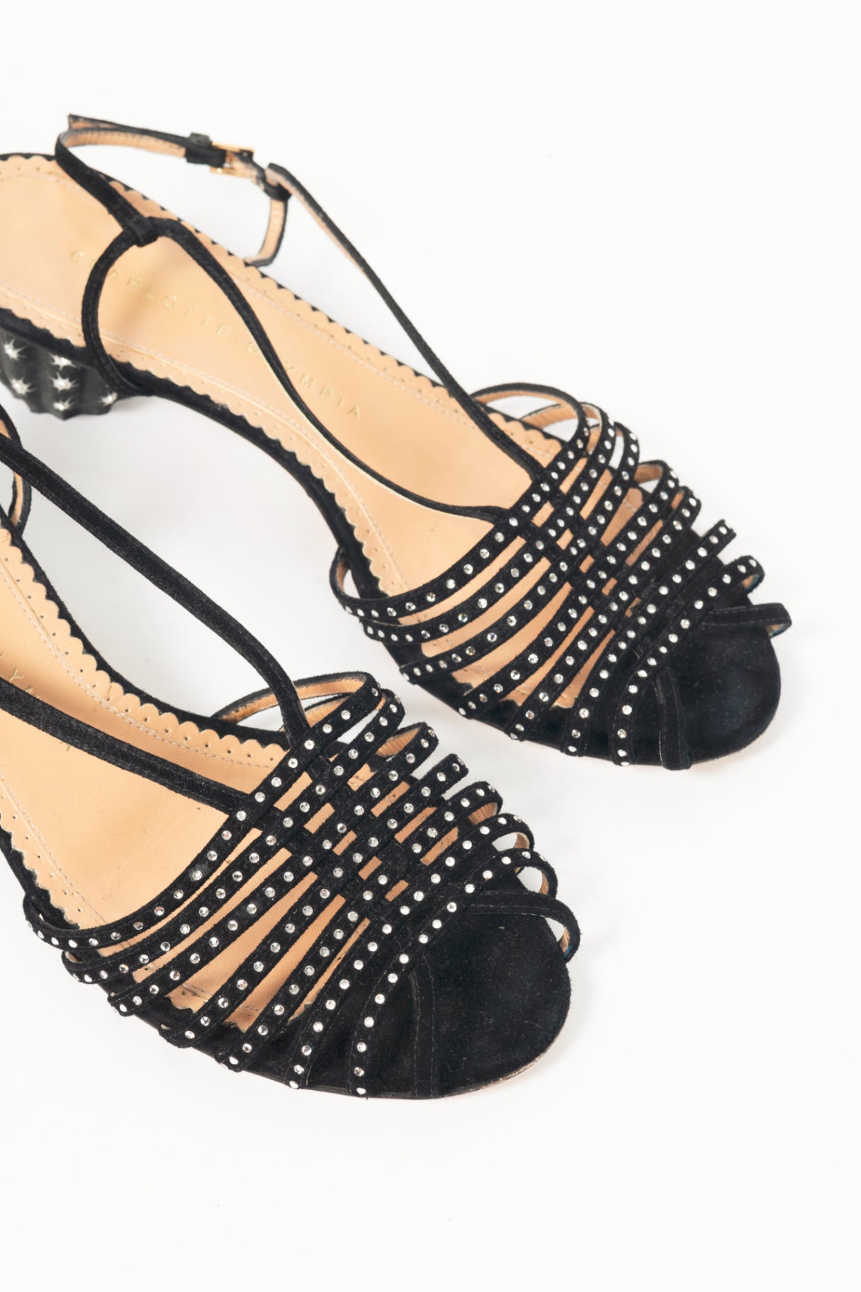  Charlotte Olympia Spike Black Crystal-Embellished Suede Sandals