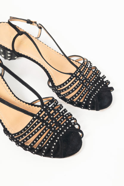  Charlotte Olympia Spike Black Crystal-Embellished Suede Sandals