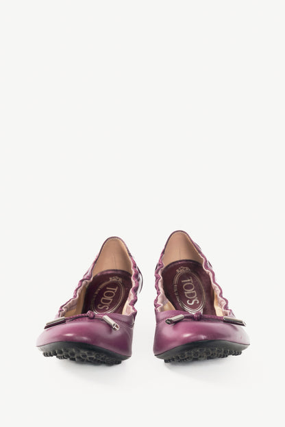 Tod's Purple Leather Bow Gommino Ballet Flats