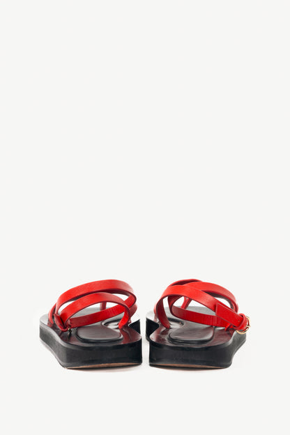 Co Red Leather Flat Platform Sandals