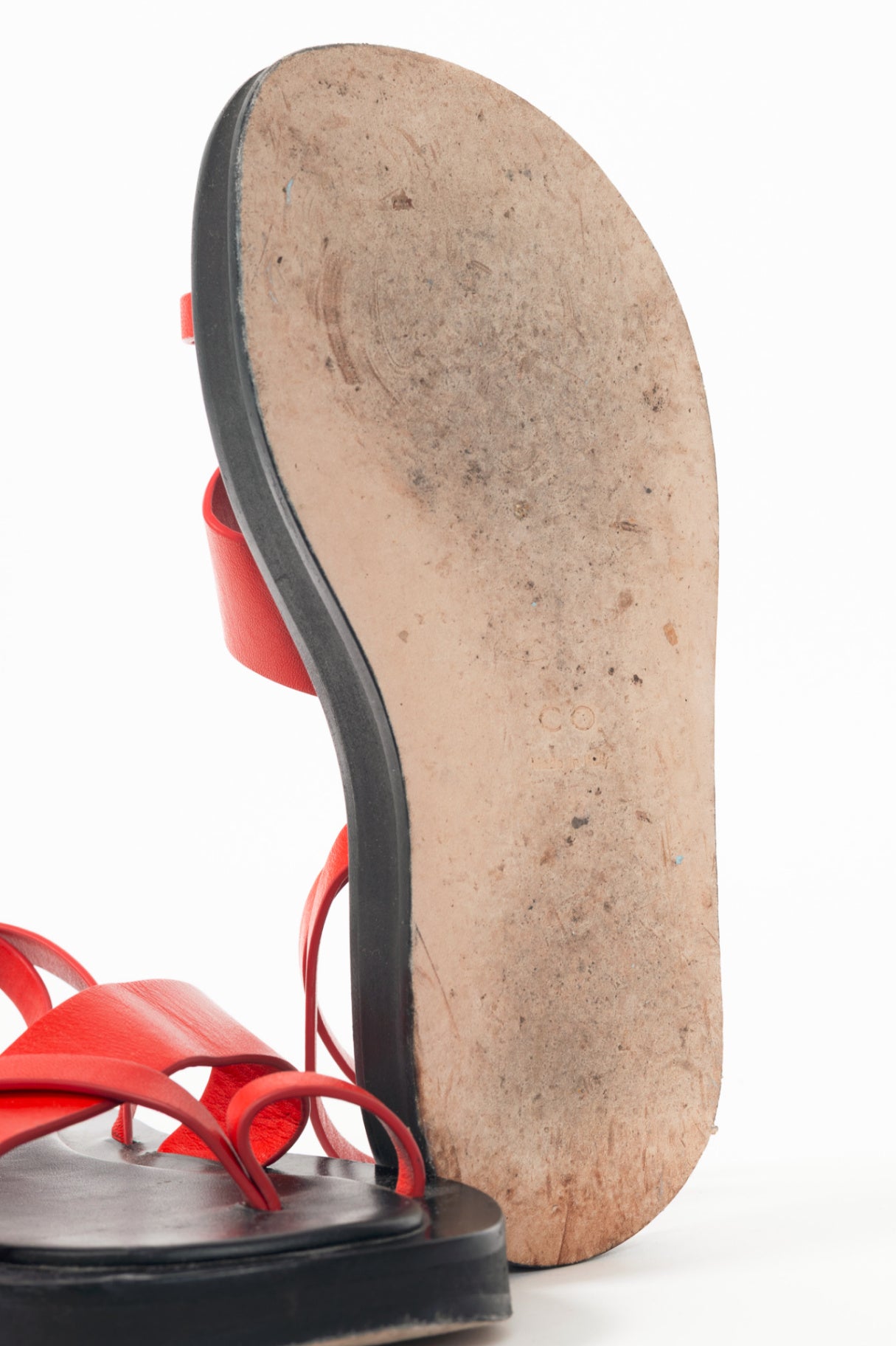 Co Red Leather Flat Platform Sandals