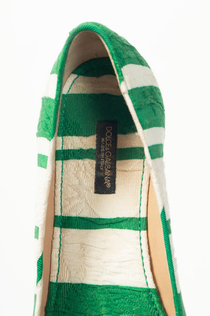 Dolce & Gabbana Green & White Striped Jacquard Flats