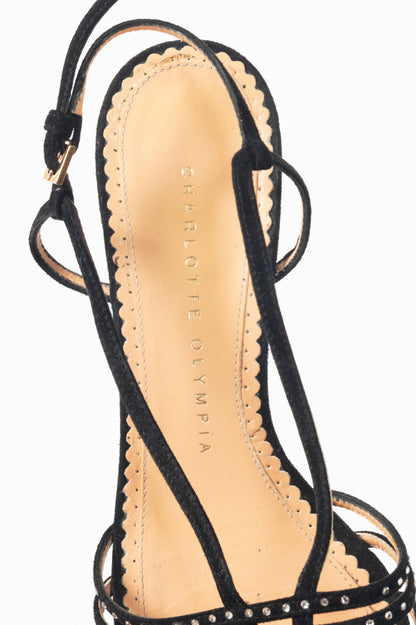  Charlotte Olympia Spike Black Crystal-Embellished Suede Sandals