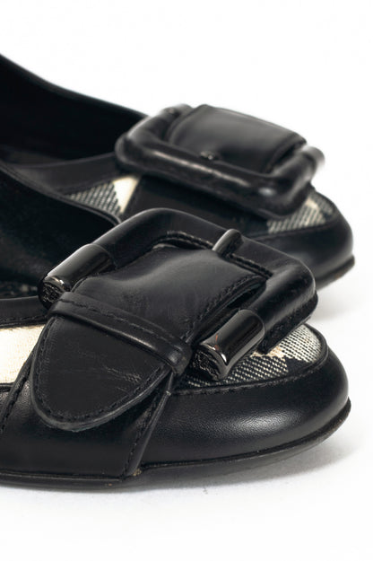 Burberry Check Canvas & Leather-Trim Buckle Pumps