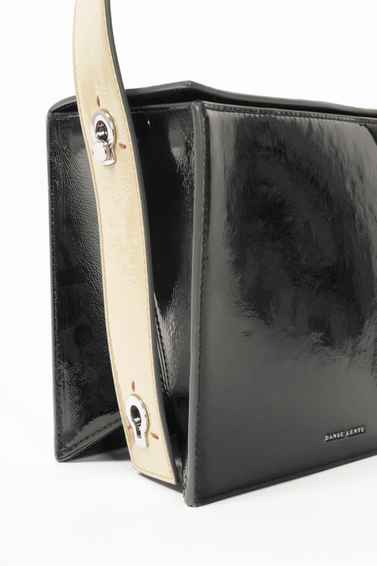 Danse Lente Zoe Black & Buttercream Geometric Leather Shoulder Bag