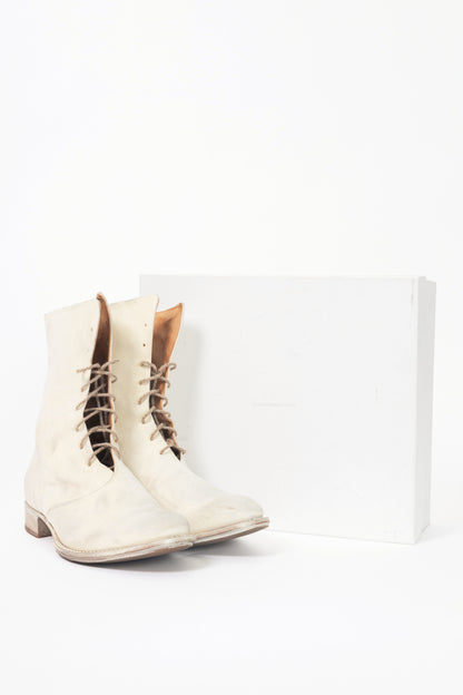 Cherevichkiotvichki Overlap White Reversed Kangaroo Lace-Up Boots