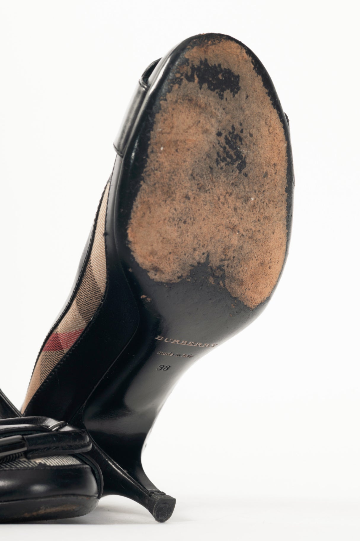 Burberry Check Canvas & Leather-Trim Buckle Pumps