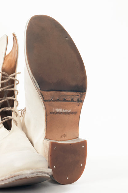 Cherevichkiotvichki Overlap White Reversed Kangaroo Lace-Up Boots