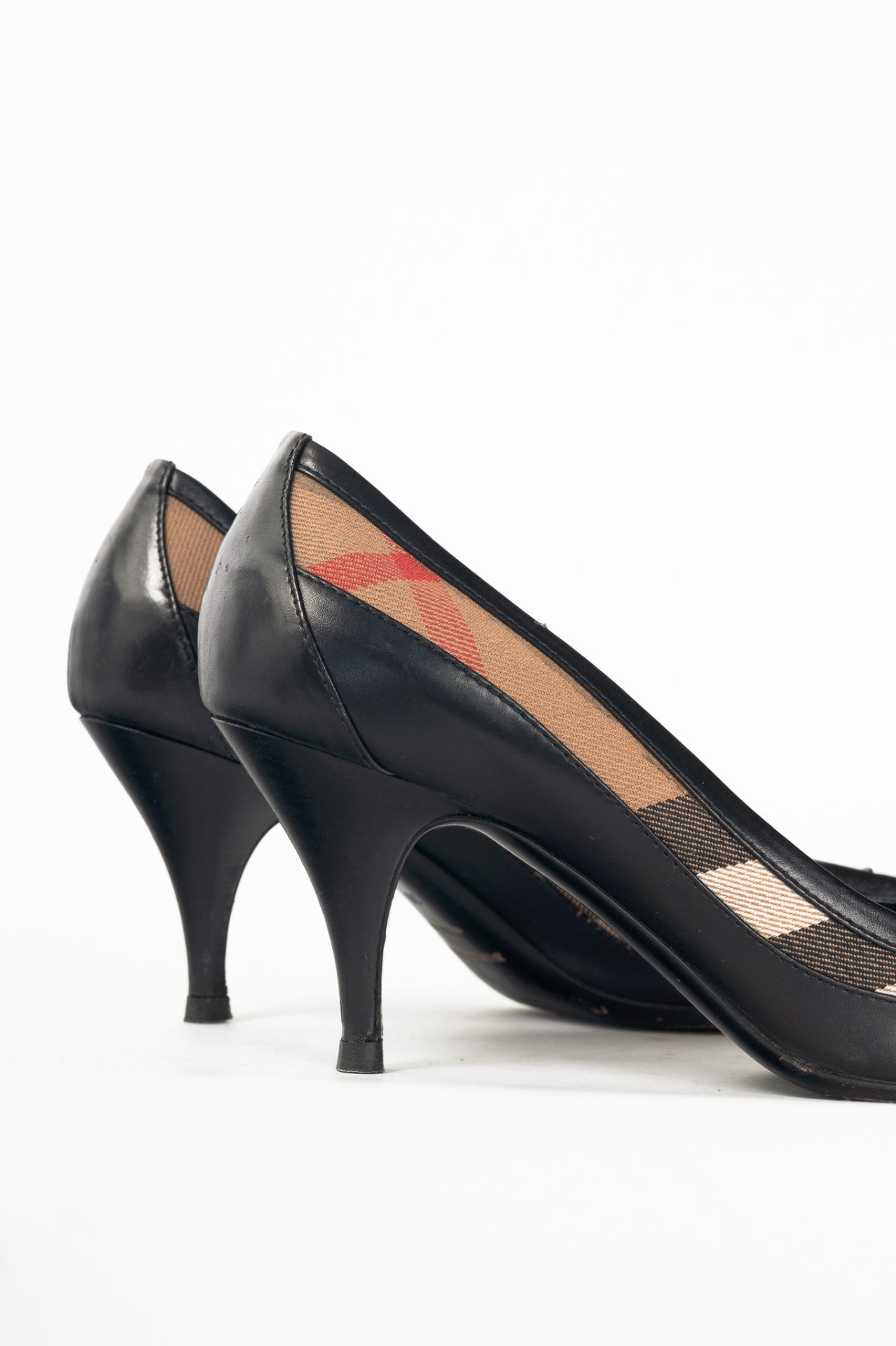 Burberry Check Canvas & Leather-Trim Buckle Pumps