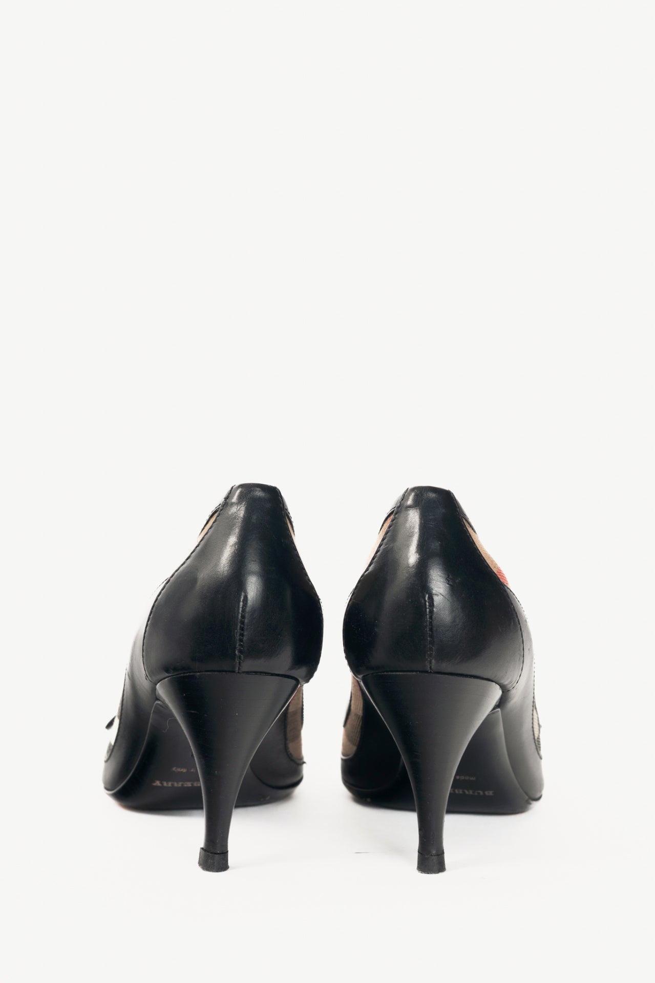 Burberry Check Canvas & Leather-Trim Buckle Pumps