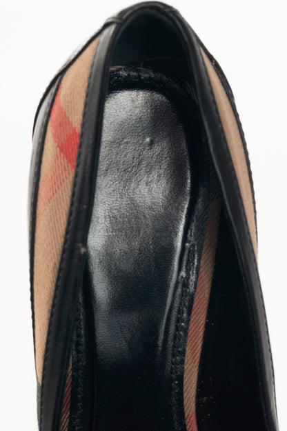 Burberry Check Canvas & Leather-Trim Buckle Pumps
