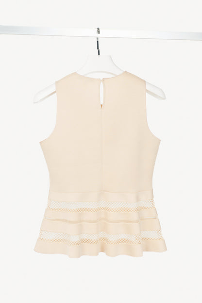 Dorothee Schumacher Beige Neoprene Mesh-Trim Peplum Tank