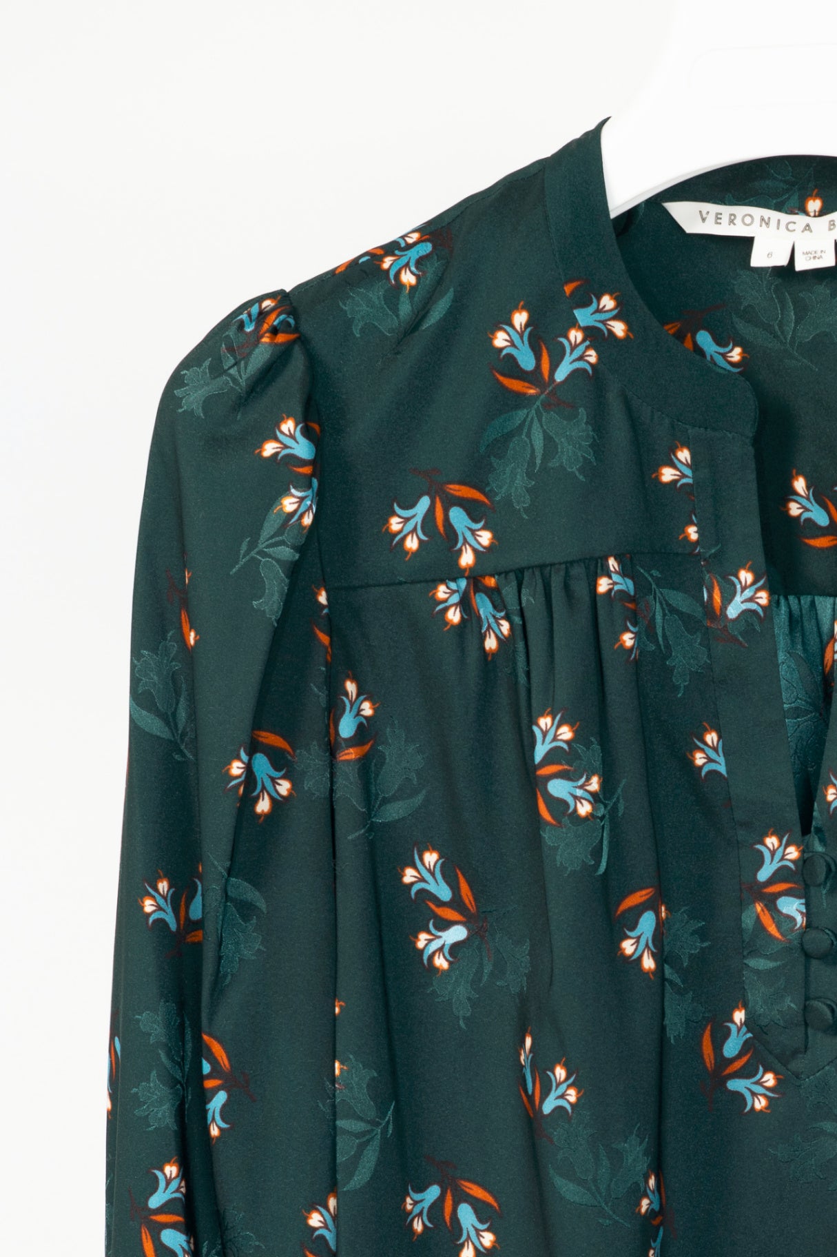 Veronica Beard Abbie Evergreen Multi Bouquet Print Satin Top