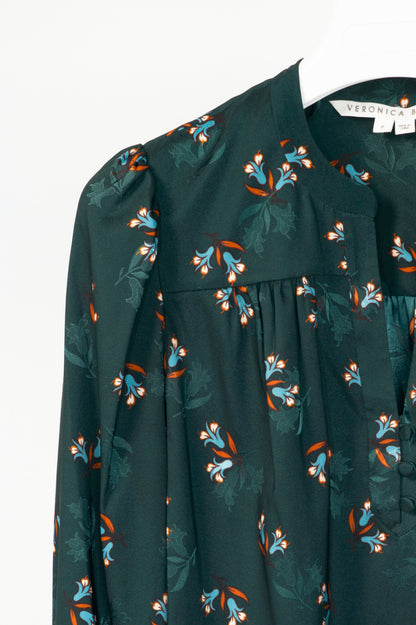 Veronica Beard Abbie Evergreen Multi Bouquet Print Satin Top