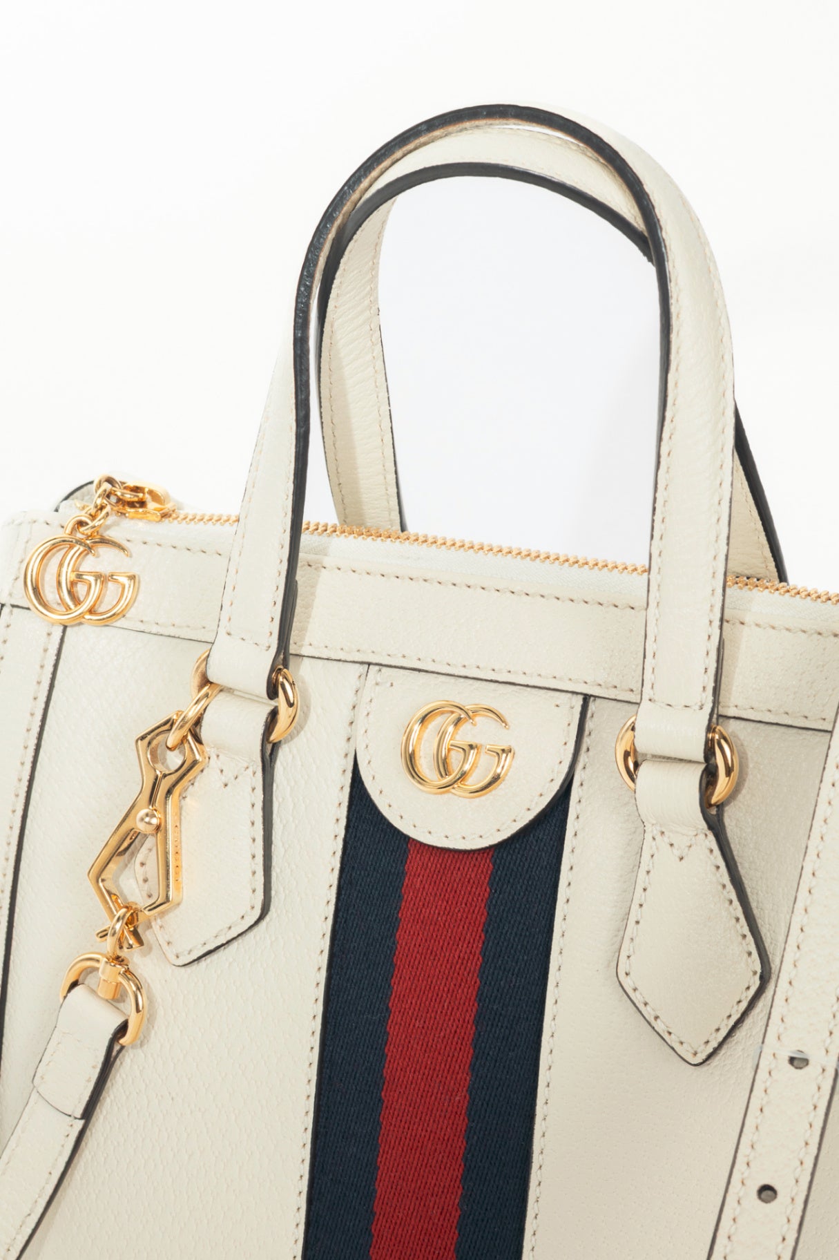 Gucci Ophidia Small Mystic White Dollar Pigprint Leather Striped Tote