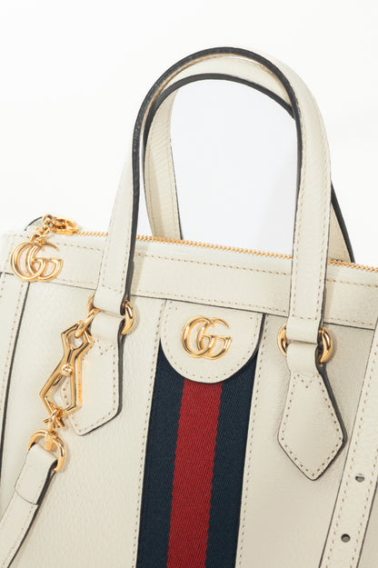 Gucci Ophidia Small Mystic White Dollar Pigprint Leather Striped Tote