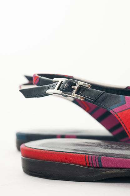 Hermes Laura Navy Les Coupes-Print Slingback Pointed-Toe Flats