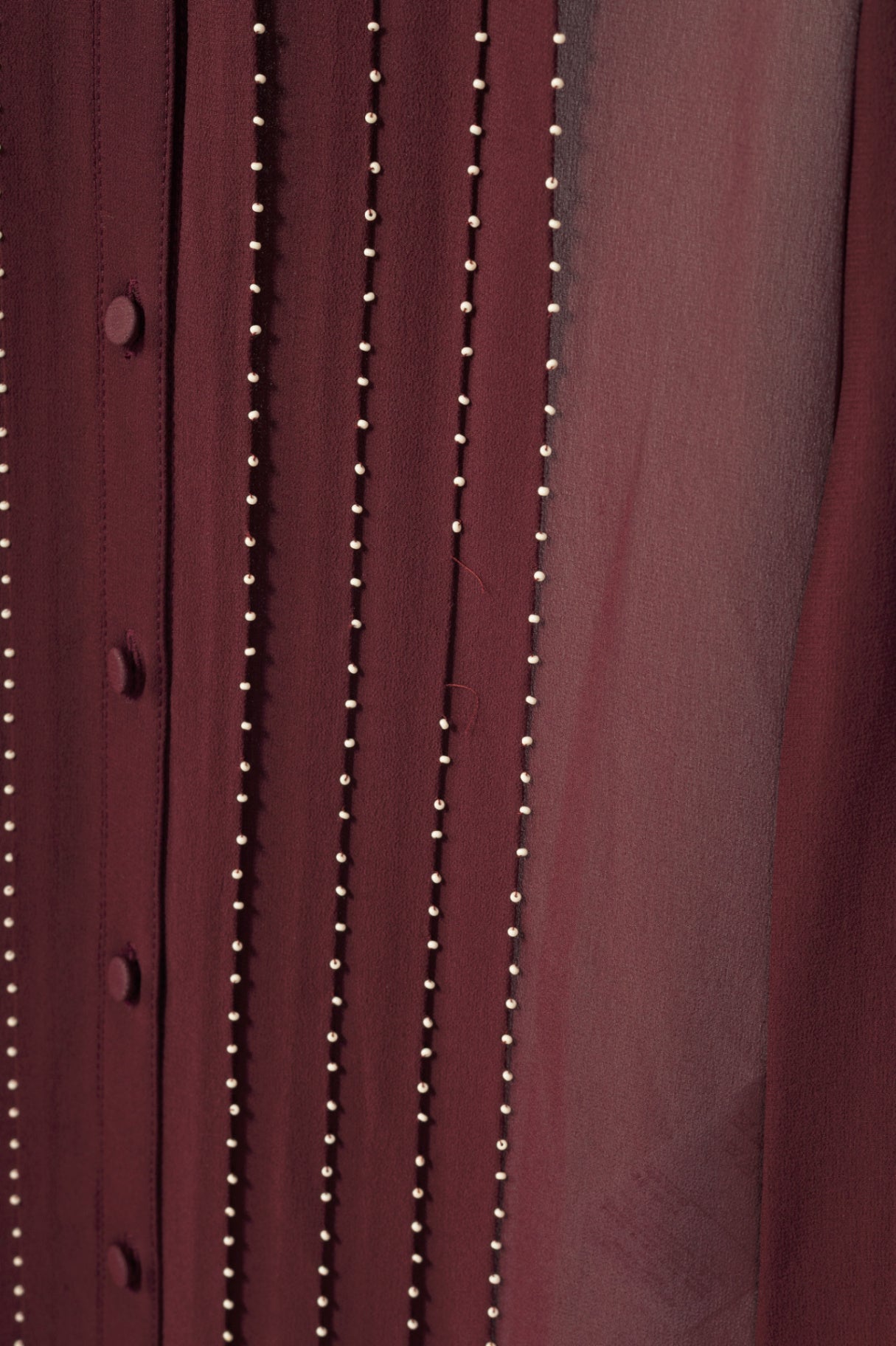 Valentino Burgundy Silk-Chiffon Beaded-Pleat Buttoned Blouse