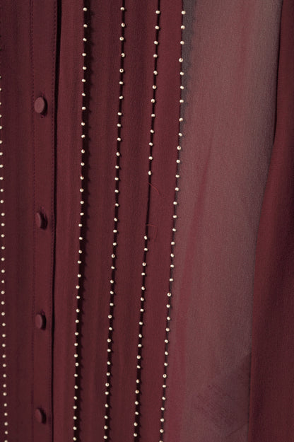 Valentino Burgundy Silk-Chiffon Beaded-Pleat Buttoned Blouse