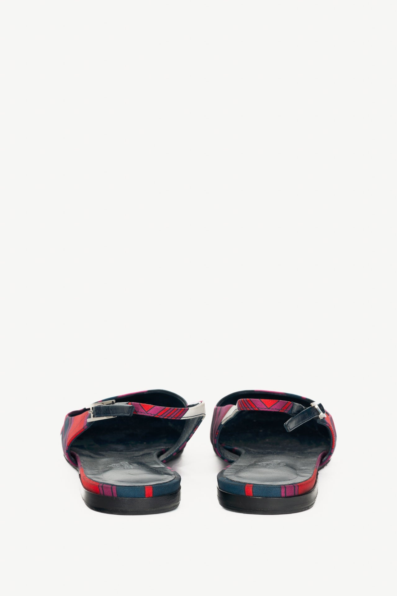 Hermes Laura Navy Les Coupes-Print Slingback Pointed-Toe Flats