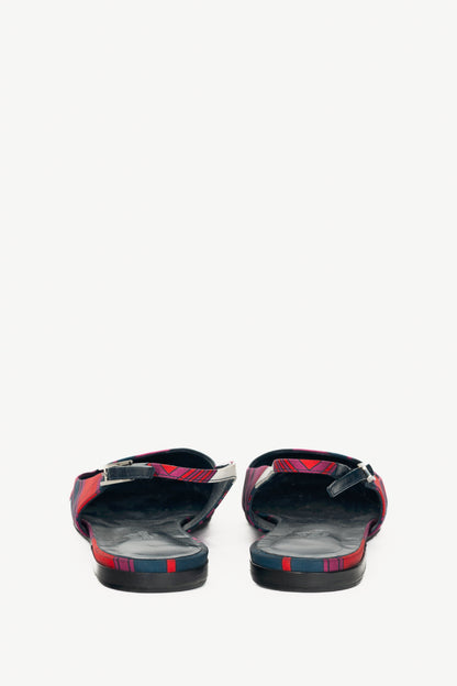 Hermes Laura Navy Les Coupes-Print Slingback Pointed-Toe Flats