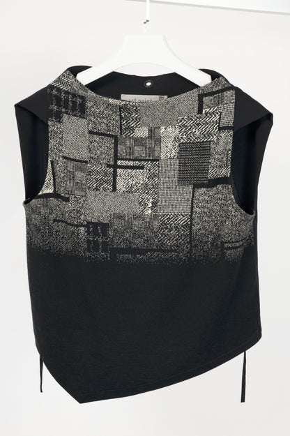 Art Point Black Mixed-Print Wool-Blend Asymmetrical Top