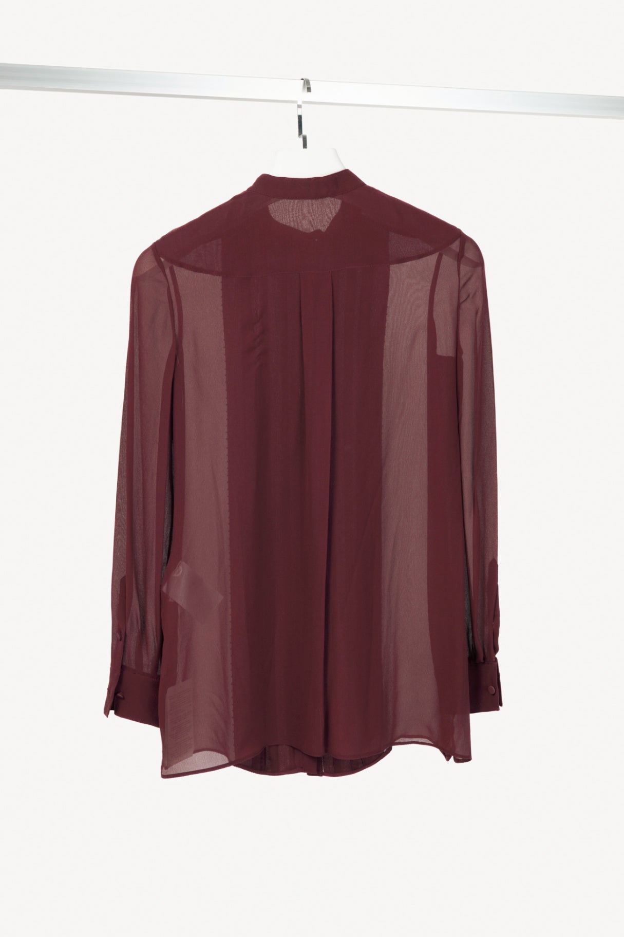 Valentino Burgundy Silk-Chiffon Beaded-Pleat Buttoned Blouse