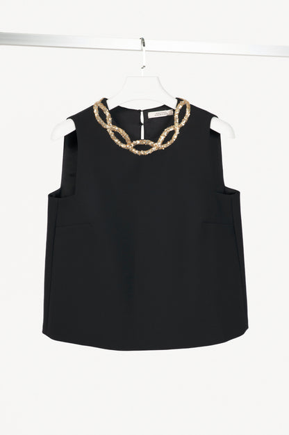 Dorothee Schumacher Striking Coolness Pure Black Sequin-Neck Tank