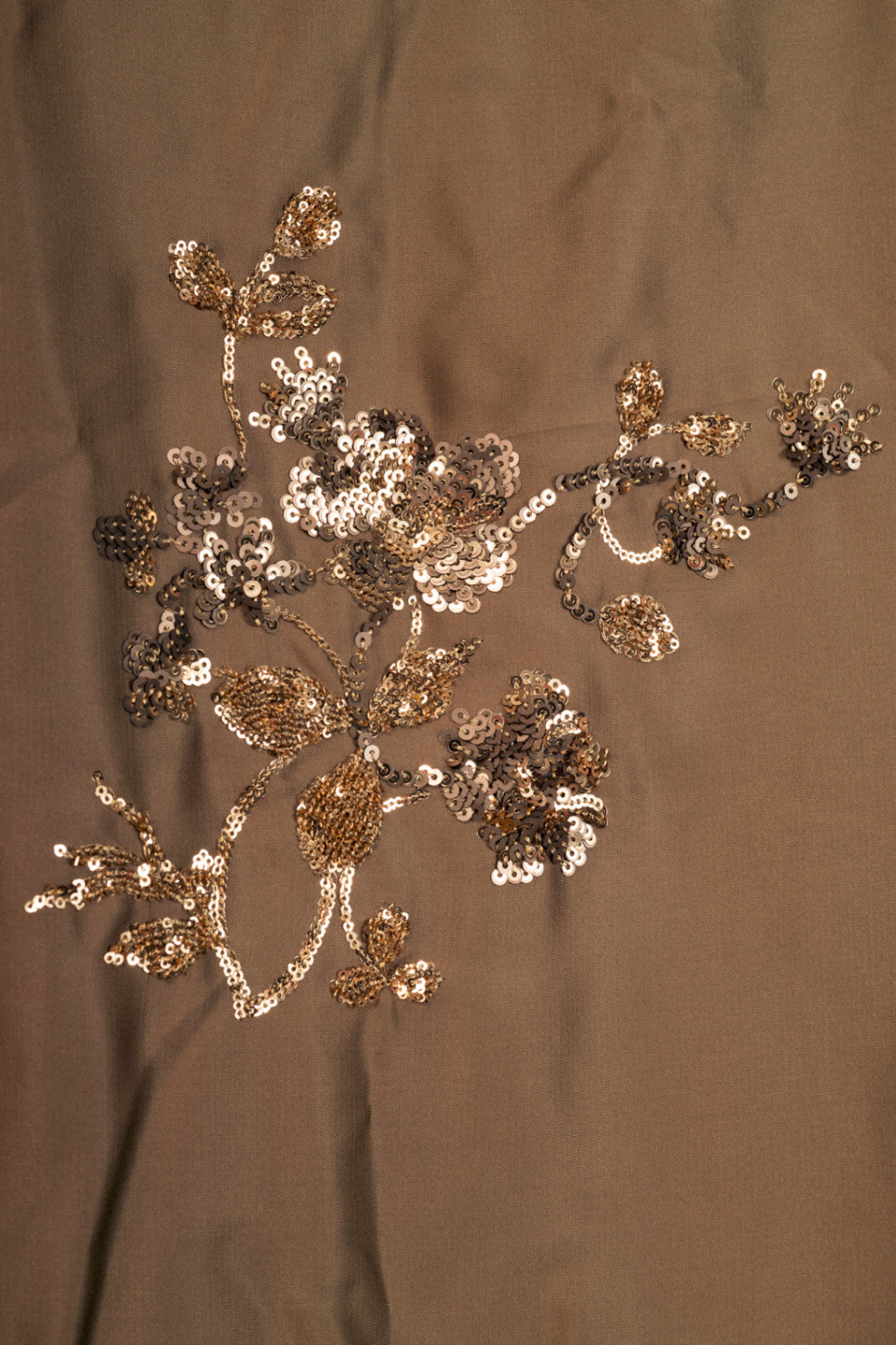 Luisa Cerano "Tobacco" Satin Floral-Sequin Blouse